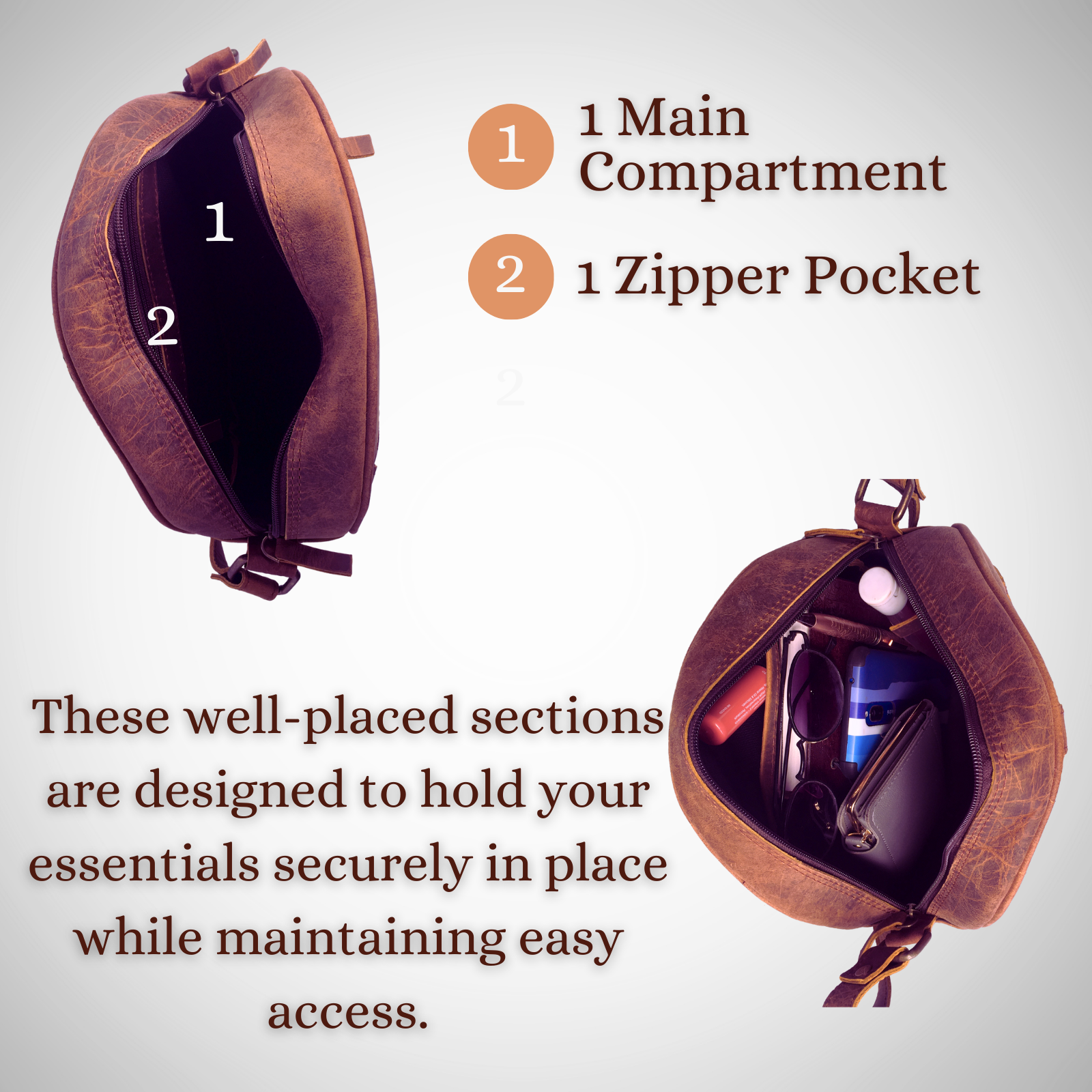 Madosh Genuine Leather Crossbody Sling Bag |Brown Leather Bag | Unique Round layout |Spacious Compartments| Women everyday use.